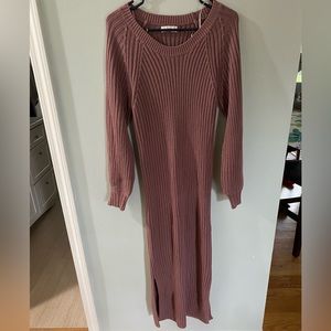 Pinkblush small mauve side slit maternity maxi sweater dress MSRP $78